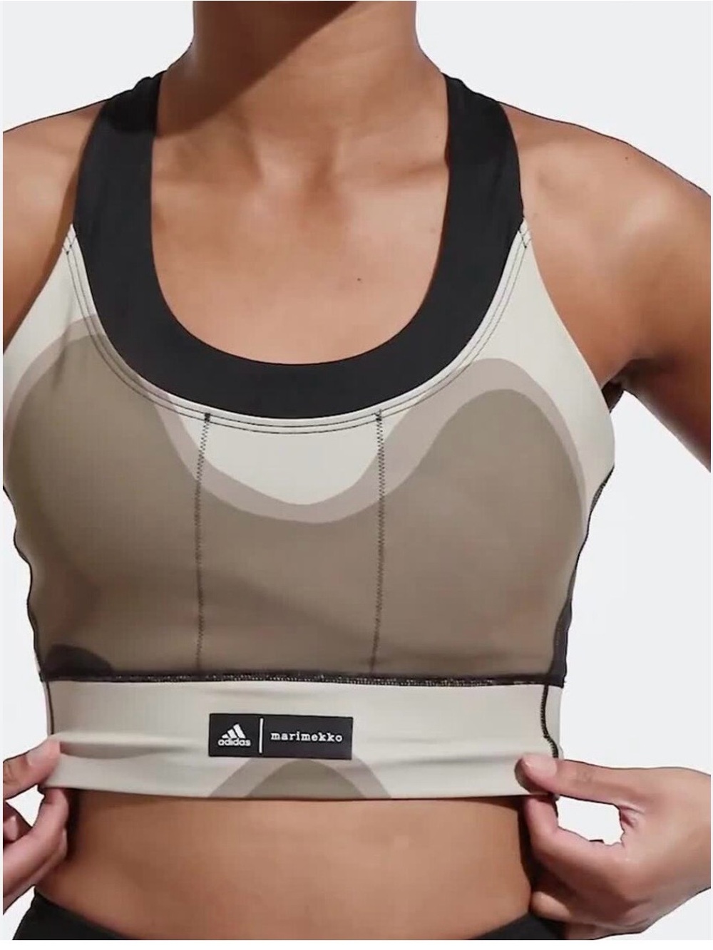adidas Marimekko Women's Taupe & Black Patterned Racerback Sports Bra